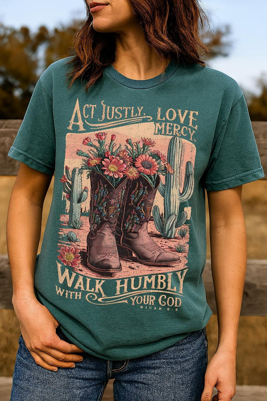 Act Justly, Love Mercy, Walk Humbly - Premium Comfort Colors Tee Shirt, Available in Youth & Adult Sizes - Tons of Colors to Choose From!